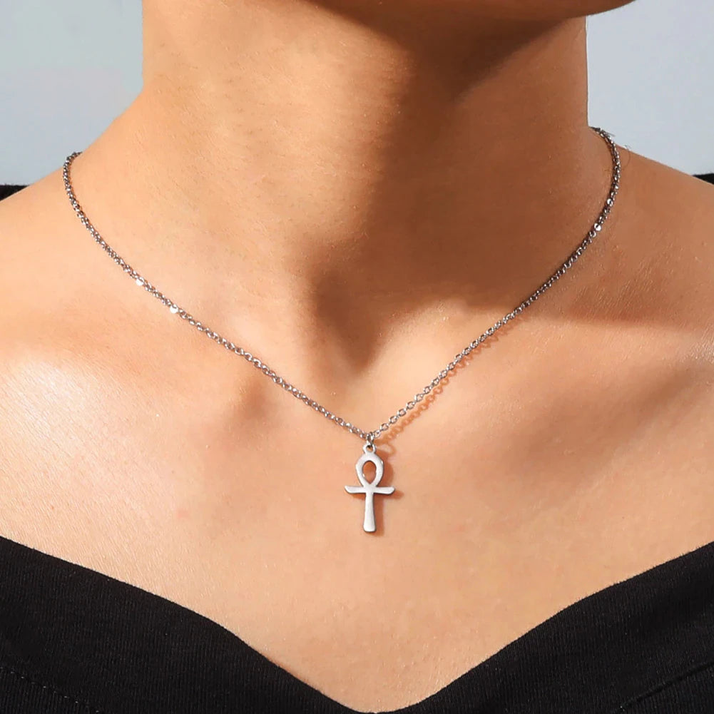 Colar Ankh Cruz Egípcia Amuleto – Aço Inoxidável Dourado ou Prateado | Pingente Vintage Unissex de Proteção e Espiritualidade