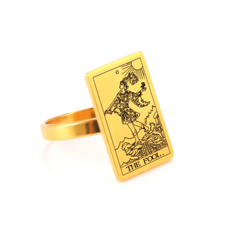 Anel Arcanos do Tarô em Aço Inoxidável com Banho de Ouro 18k – Energia dos Arcanos Maiores