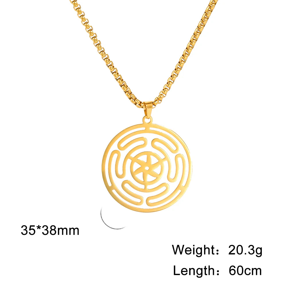 Amuleto Sagrado da Deusa Tríplice – Roda de Hécate em Aço Inoxidável