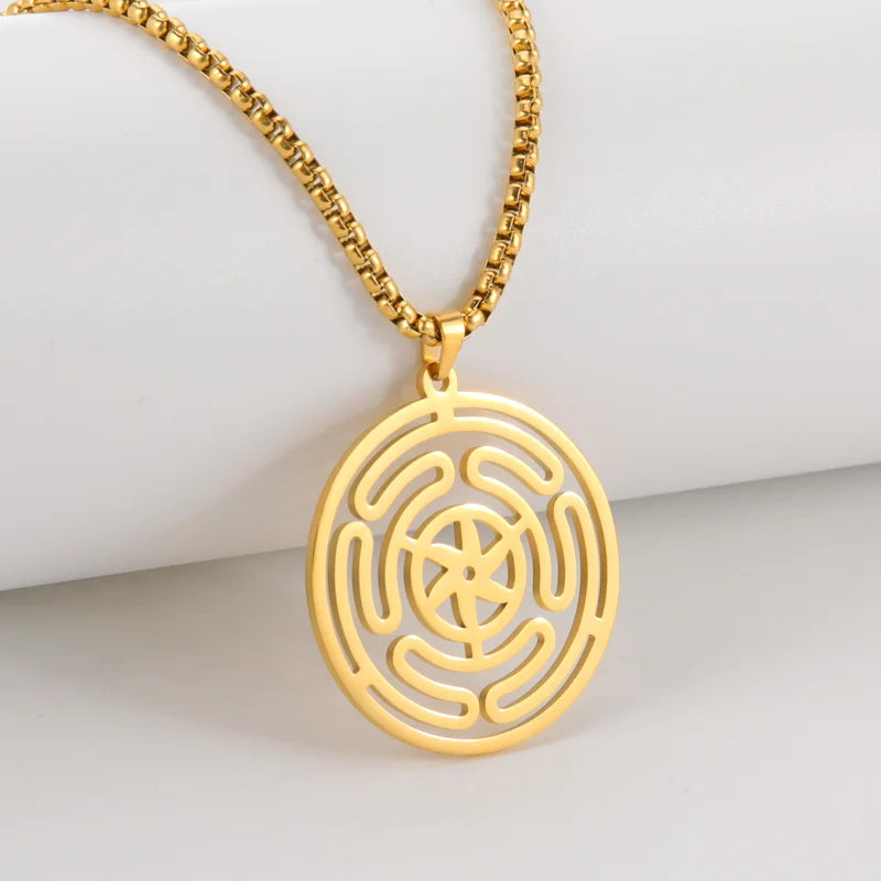 Amuleto Sagrado da Deusa Tríplice – Roda de Hécate em Aço Inoxidável