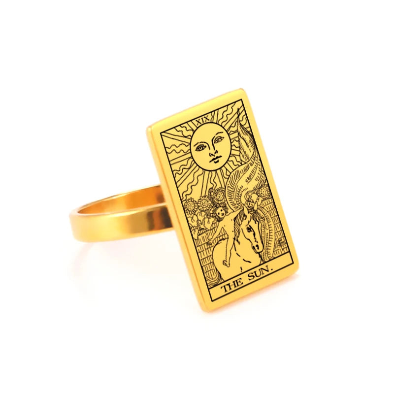 Anel Arcanos do Tarô em Aço Inoxidável com Banho de Ouro 18k – Energia dos Arcanos Maiores