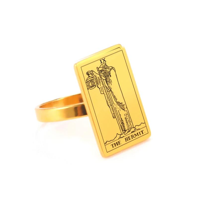 Anel Arcanos do Tarô em Aço Inoxidável com Banho de Ouro 18k – Energia dos Arcanos Maiores