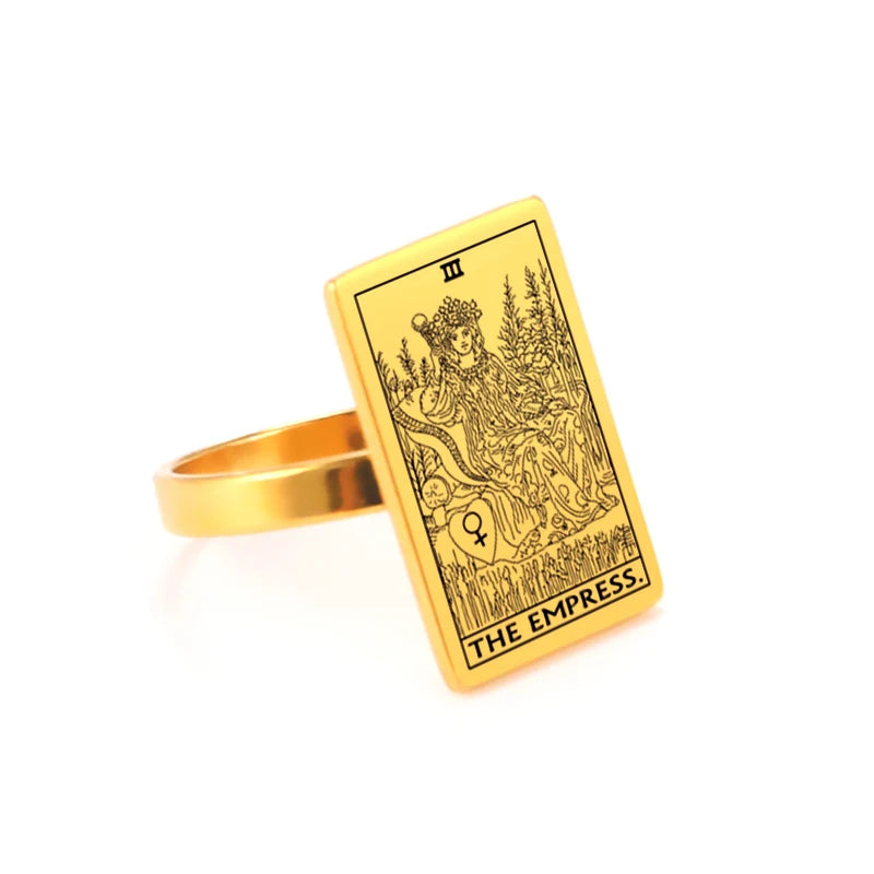 Anel Arcanos do Tarô em Aço Inoxidável com Banho de Ouro 18k – Energia dos Arcanos Maiores