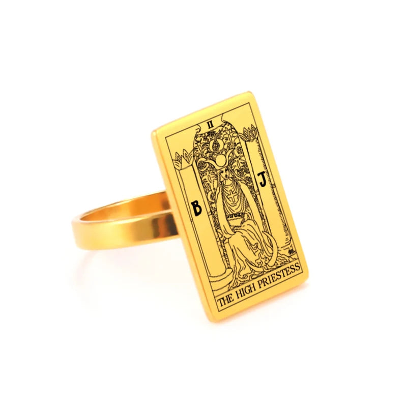 Anel Arcanos do Tarô em Aço Inoxidável com Banho de Ouro 18k – Energia dos Arcanos Maiores