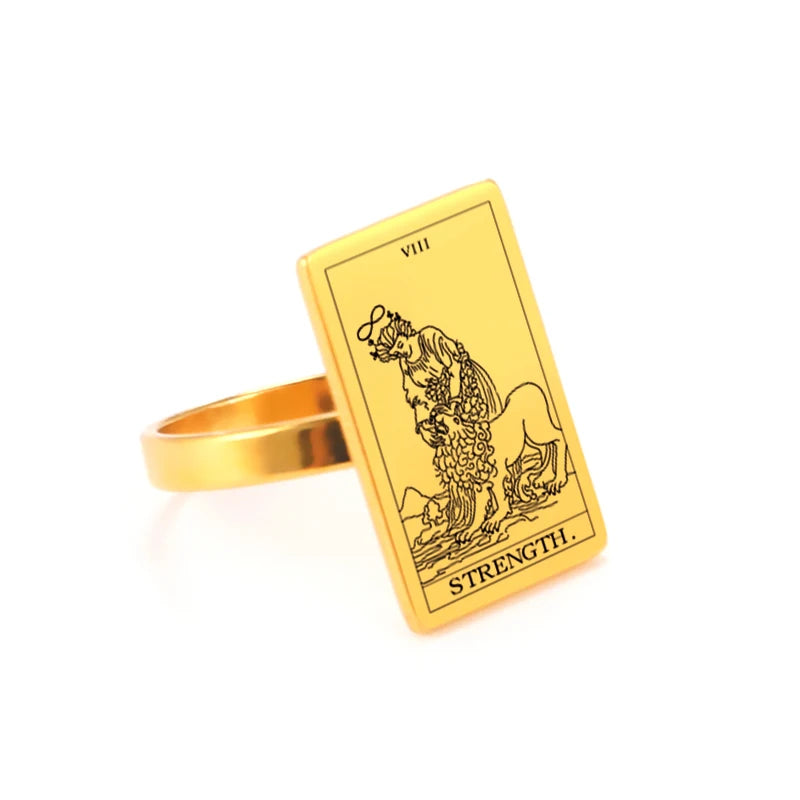 Anel Arcanos do Tarô em Aço Inoxidável com Banho de Ouro 18k – Energia dos Arcanos Maiores