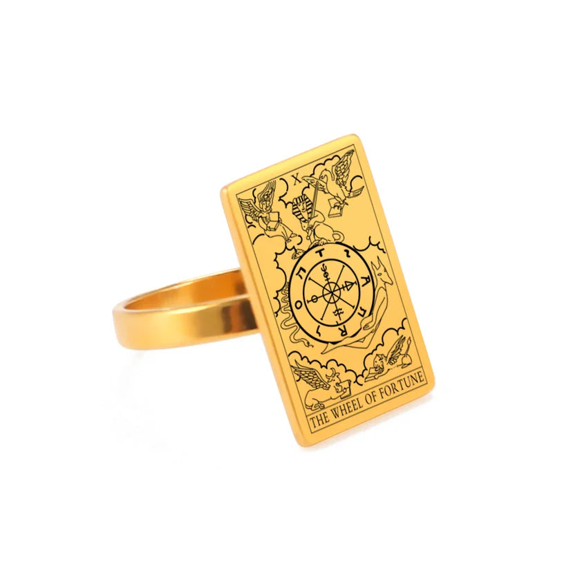 Anel Arcanos do Tarô em Aço Inoxidável com Banho de Ouro 18k – Energia dos Arcanos Maiores