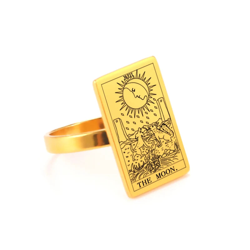 Anel Arcanos do Tarô em Aço Inoxidável com Banho de Ouro 18k – Energia dos Arcanos Maiores