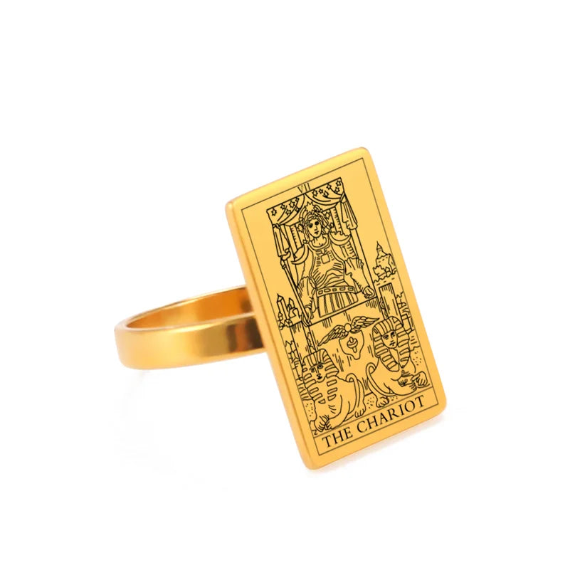 Anel Arcanos do Tarô em Aço Inoxidável com Banho de Ouro 18k – Energia dos Arcanos Maiores