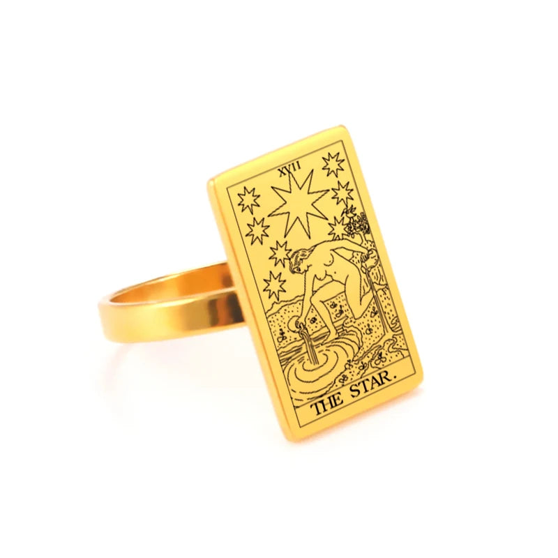 Anel Arcanos do Tarô em Aço Inoxidável com Banho de Ouro 18k – Energia dos Arcanos Maiores