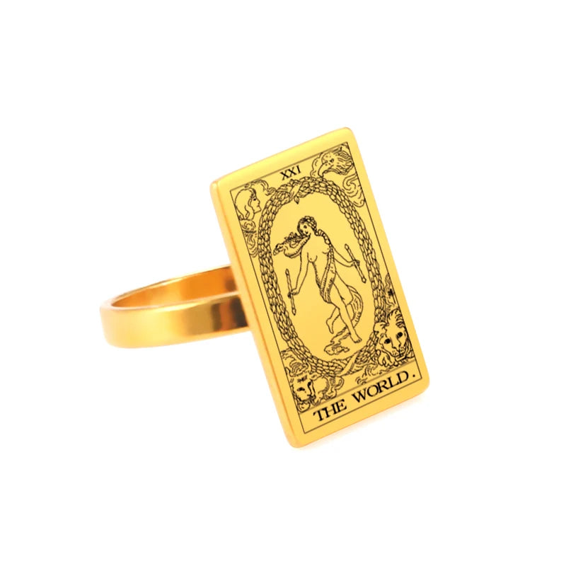 Anel Arcanos do Tarô em Aço Inoxidável com Banho de Ouro 18k – Energia dos Arcanos Maiores