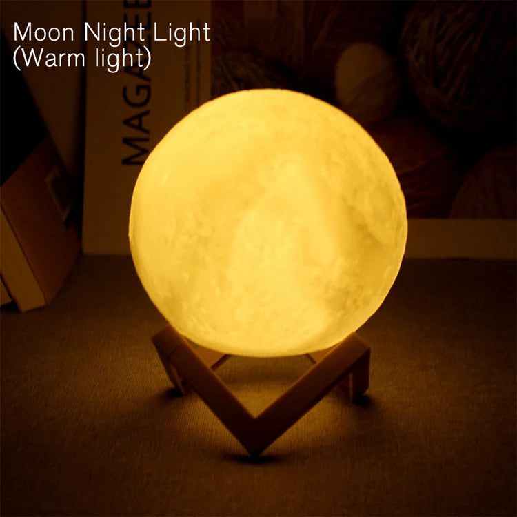 Luminária Lua 3D com LED – Luz Noturna Decorativa com  Cores para Quarto e Presente Criativo
