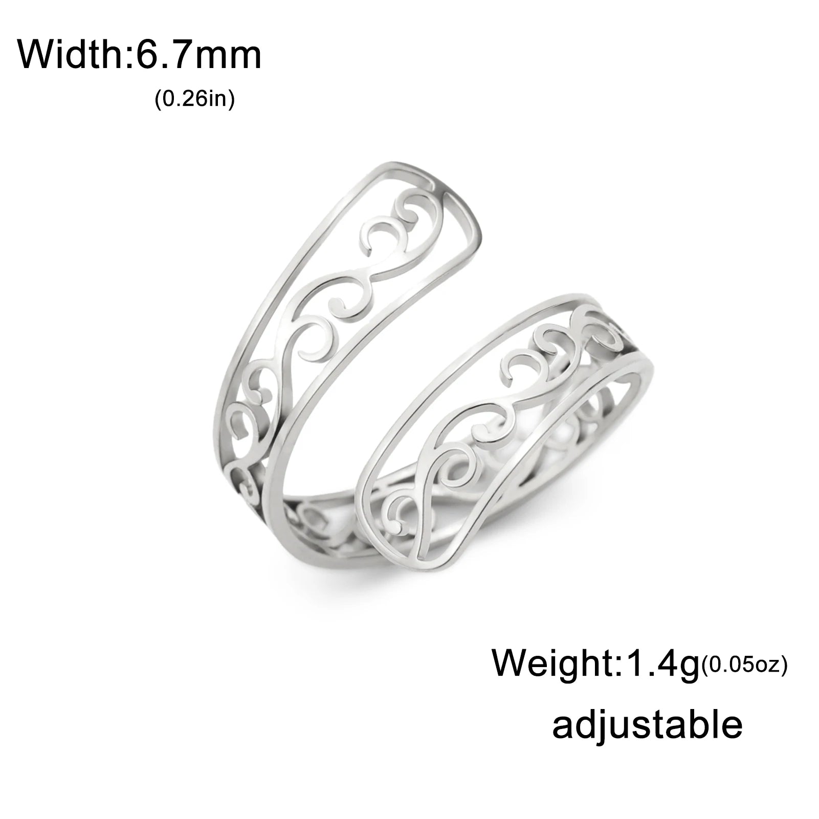 Anel Feminino filigrana Ajustável em Aço Inoxidável 18k | Elegante, Hipoalergênico e Durável