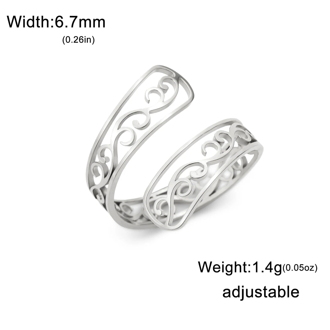 Anel Feminino filigrana Ajustável em Aço Inoxidável 18k | Elegante, Hipoalergênico e Durável