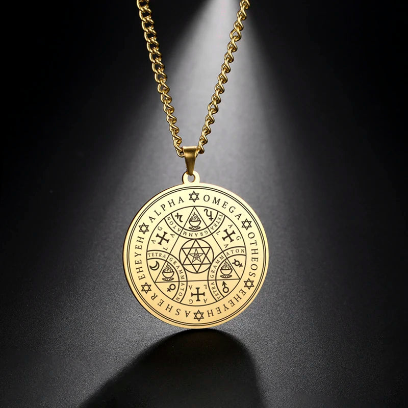 Colar Selo Enoquiano – Medalha Mágica dos Arcanjos em Aço Inoxidável | Amuleto de Proteção Cabalístico Unissex