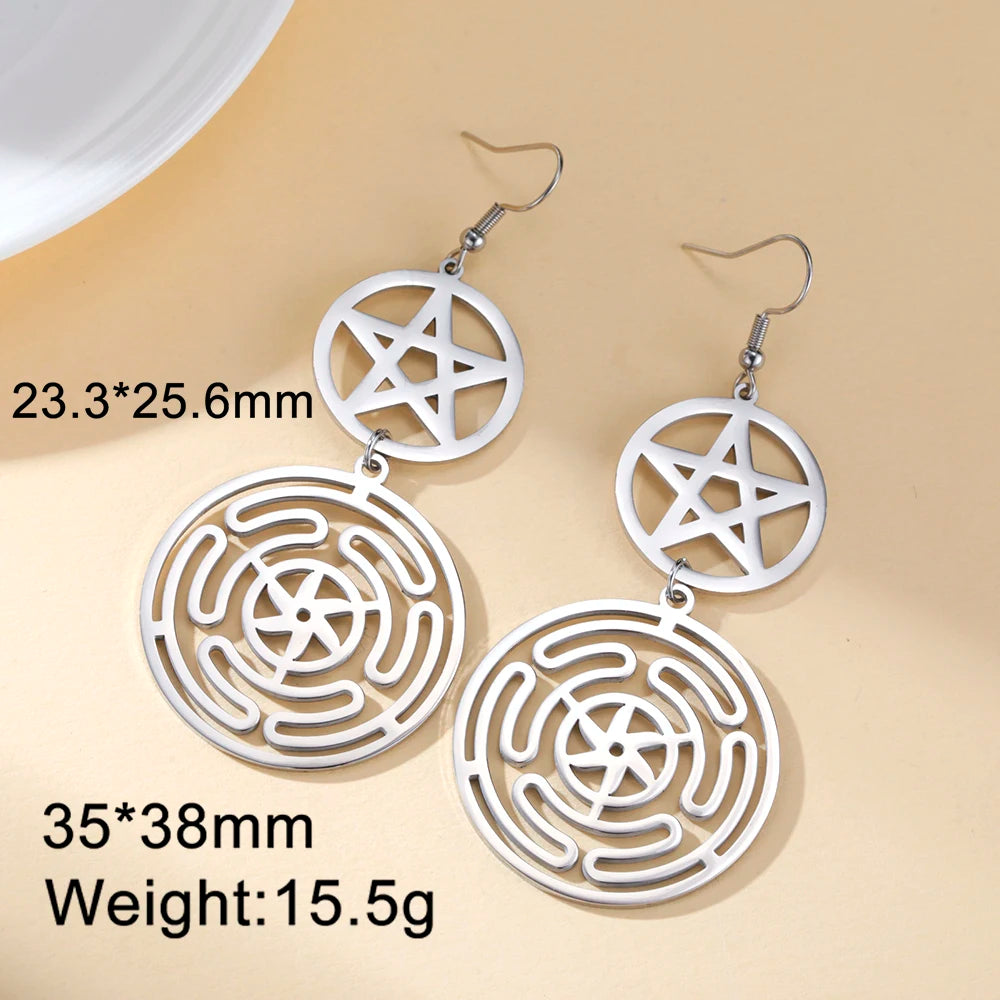 Argolas com Pentagrama, Roda de Hécate e Sigilo de Lilith – Joias Místicas em Aço Inoxidável