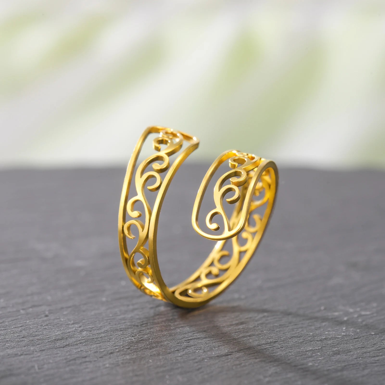 Anel Feminino filigrana Ajustável em Aço Inoxidável 18k | Elegante, Hipoalergênico e Durável