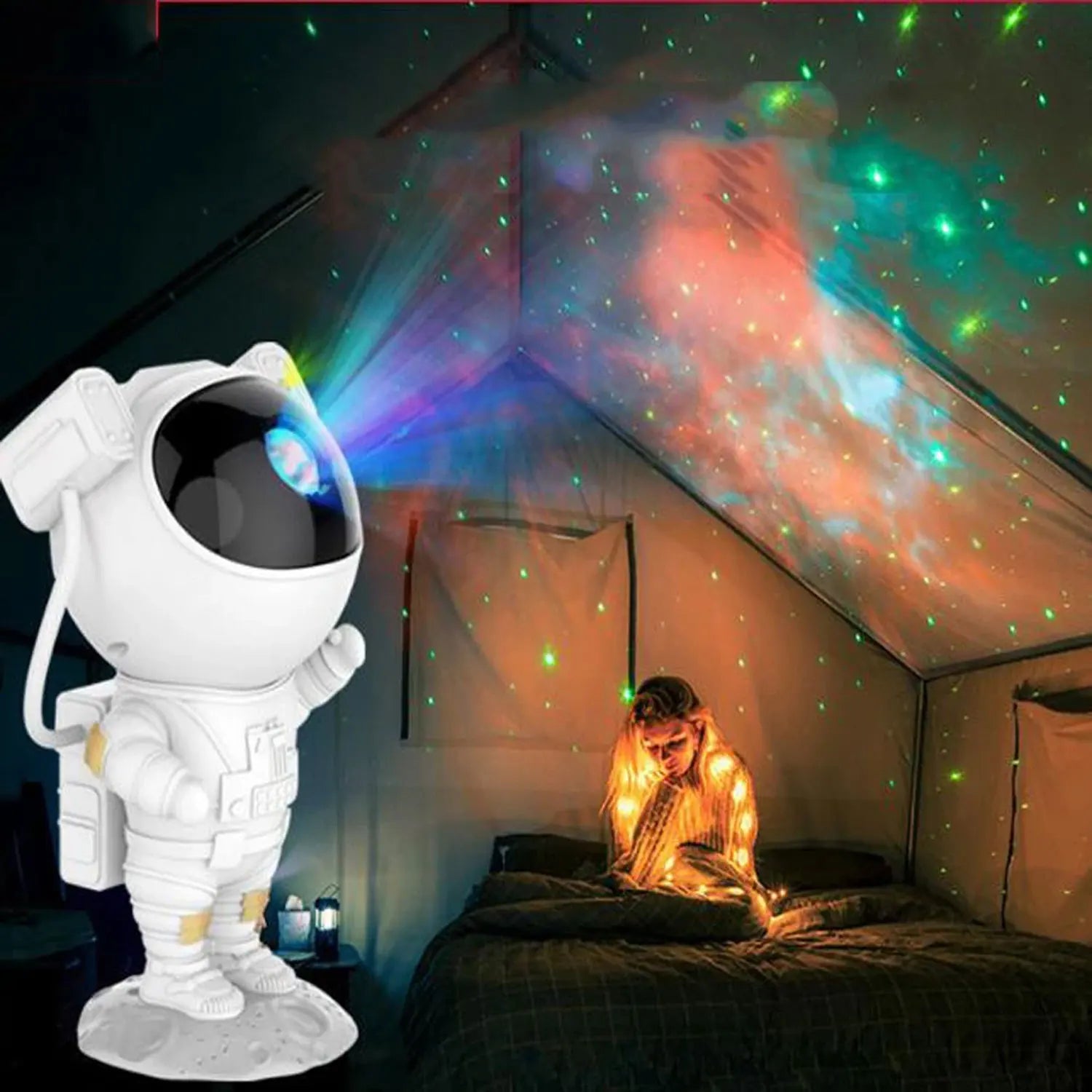 Projetor Estrelado Astronauta – Luminária LED Noturna 360° com Cabeça Móvel | Decoração de Quarto Infantil e Presente Criativo