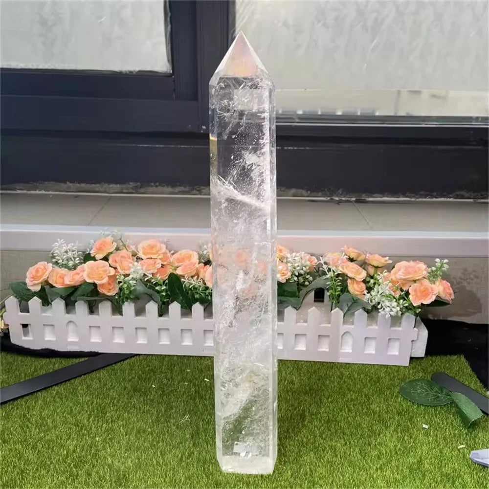 Torre de Quartzo Transparente Grande | Cristal Branco Natural para Decoração e Energia