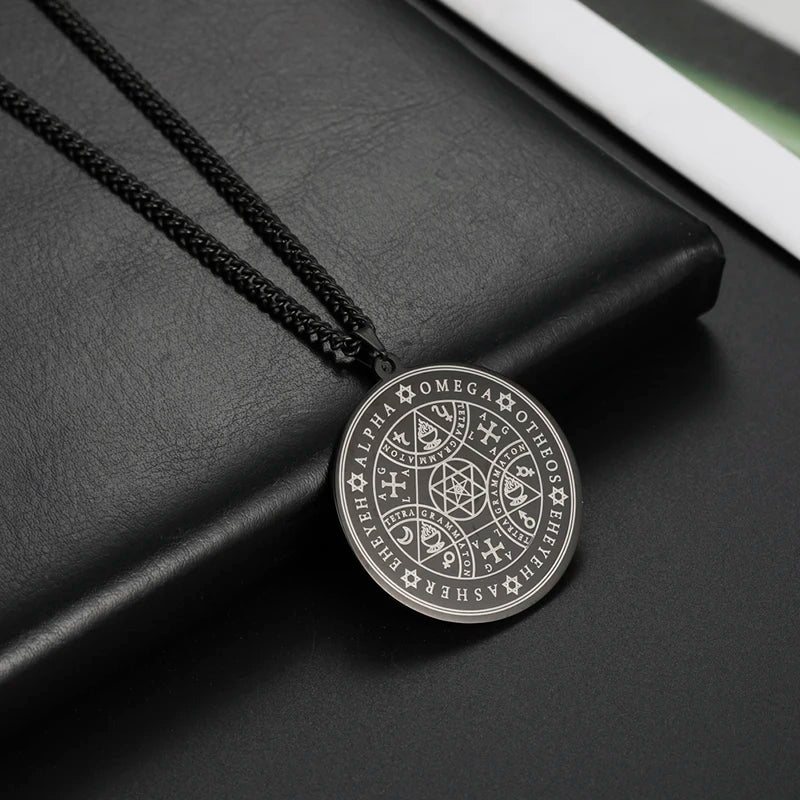 Colar Selo Enoquiano – Medalha Mágica dos Arcanjos em Aço Inoxidável | Amuleto de Proteção Cabalístico Unissex