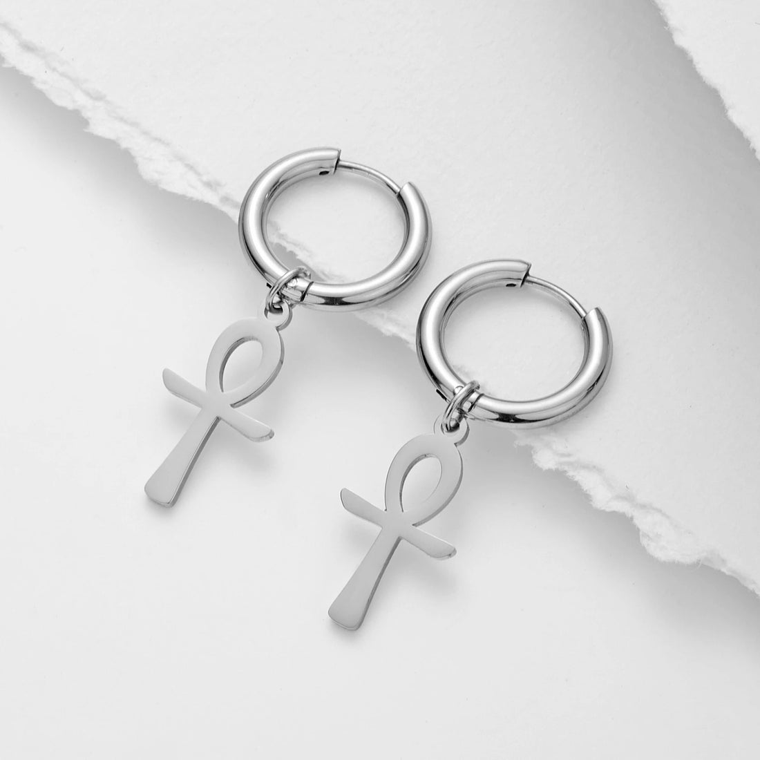 Argola e Brinco Ankh Egípcio Dourado Unissex – Estilo Místico em Aço Inoxidável