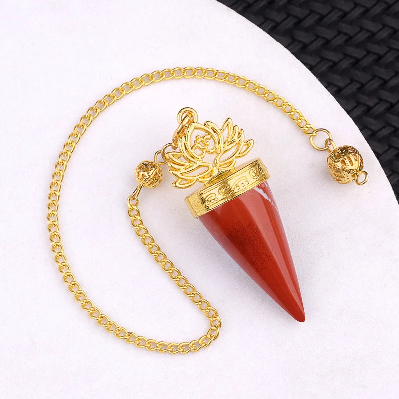 Pêndulo Cone de Lótus Dourado em Pedra Natural – 20x49mm  Joia mística para proteção, equilíbrio e criação de acessórios