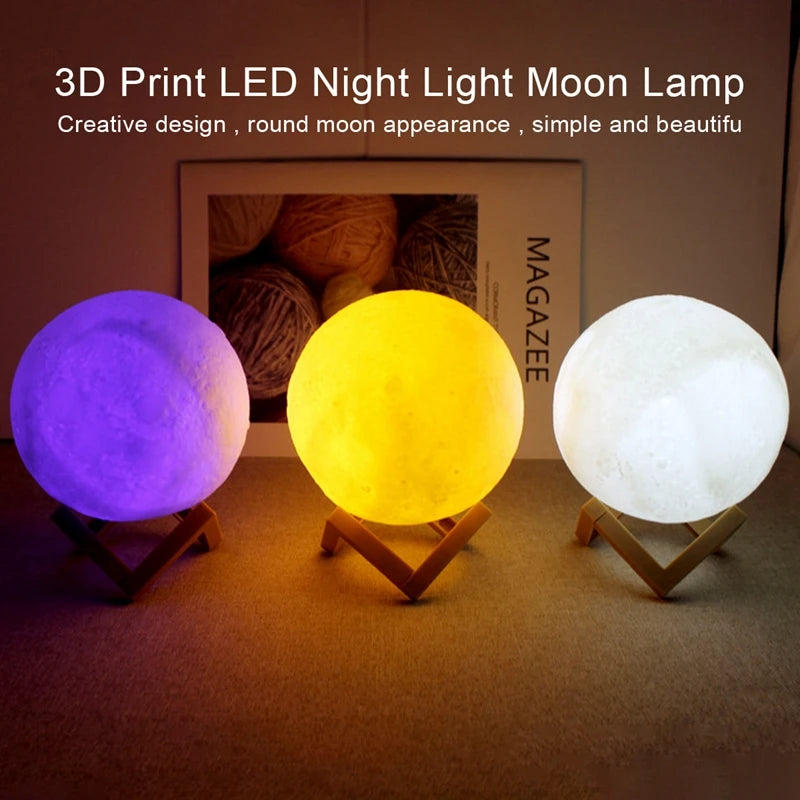 Luminária Lua 3D com LED – Luz Noturna Decorativa com  Cores para Quarto e Presente Criativo