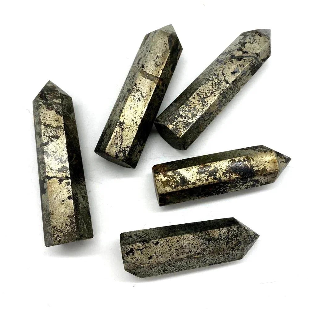 Obelisco de Pirita de Cobre Natural Rara – Cristal de Cura em Torre Chakra | Pedra Energética para Meditação, Reiki e Decoração Espiritual