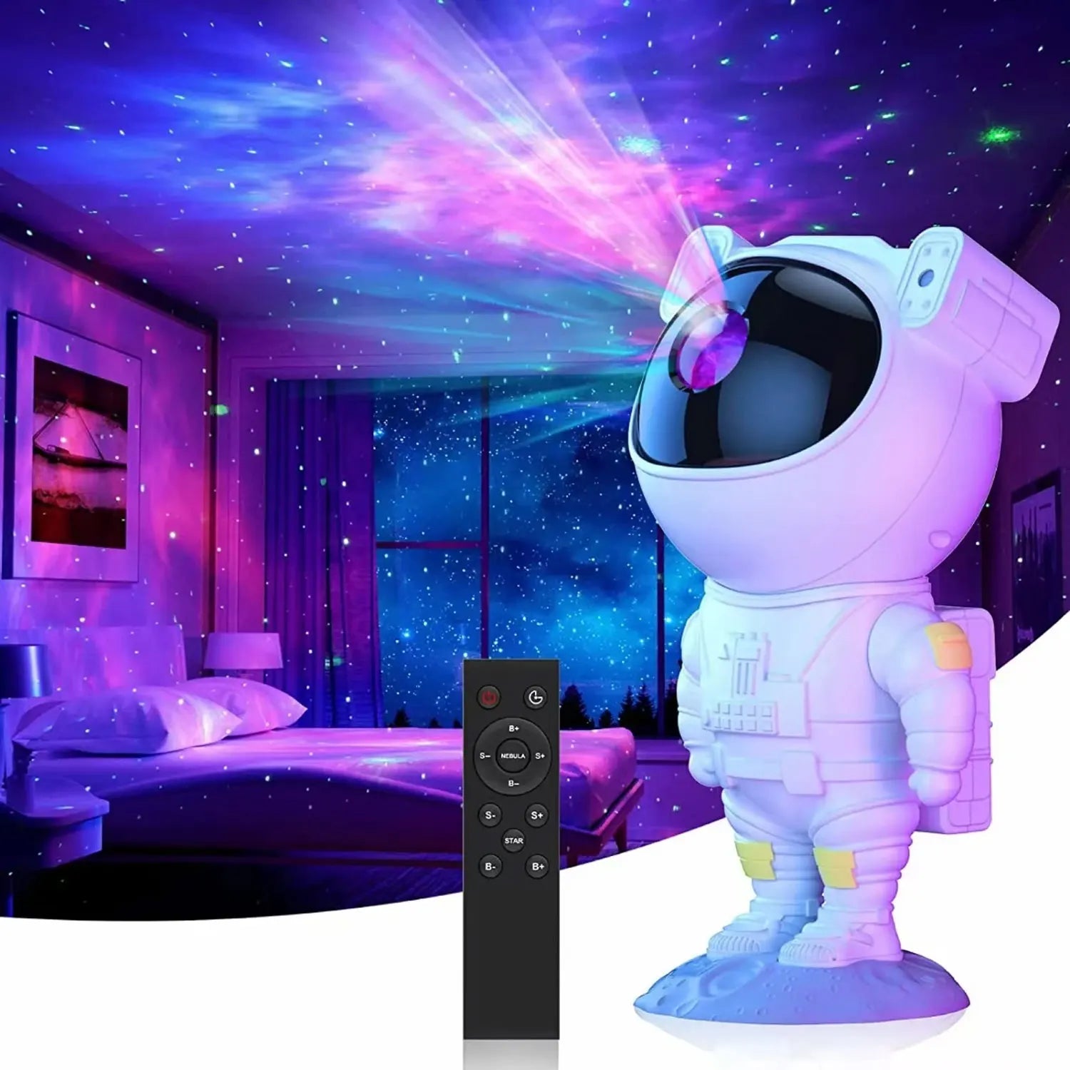 Projetor Estrelado Astronauta – Luminária LED Noturna 360° com Cabeça Móvel | Decoração de Quarto Infantil e Presente Criativo