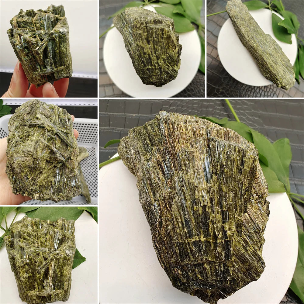 Turmalina Verde Natural com Epidoto – Pedra Espiritual para Energia, Decoração e Reiki | Cristal Curativo e Ornamental