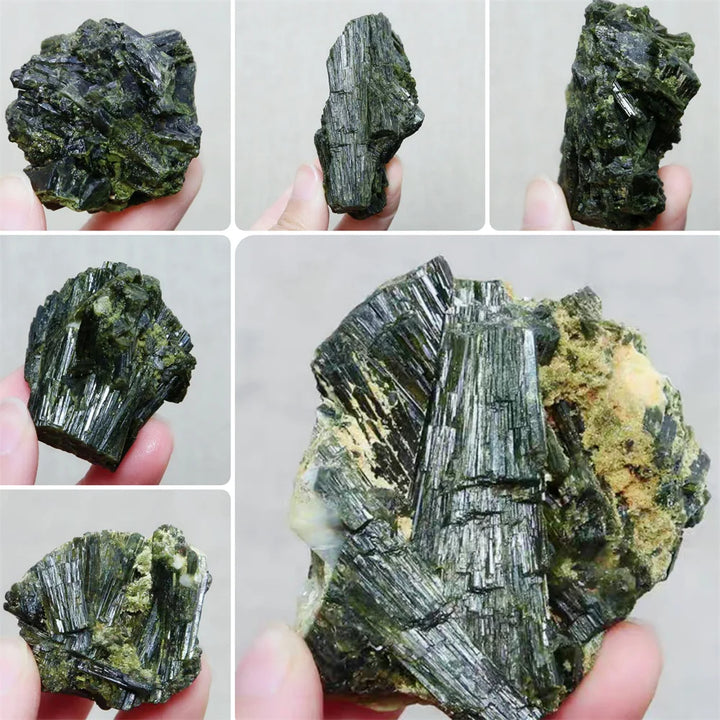 Turmalina Verde Natural com Epidoto – Pedra Espiritual para Energia, Decoração e Reiki | Cristal Curativo e Ornamental