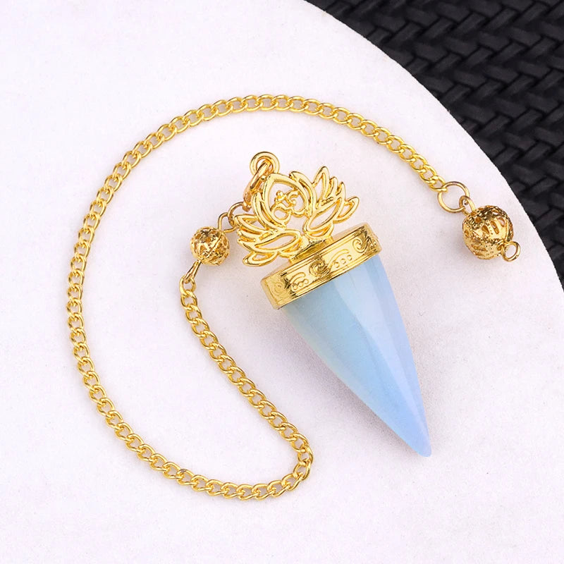 Pêndulo Cone de Lótus Dourado em Pedra Natural – 20x49mm  Joia mística para proteção, equilíbrio e criação de acessórios