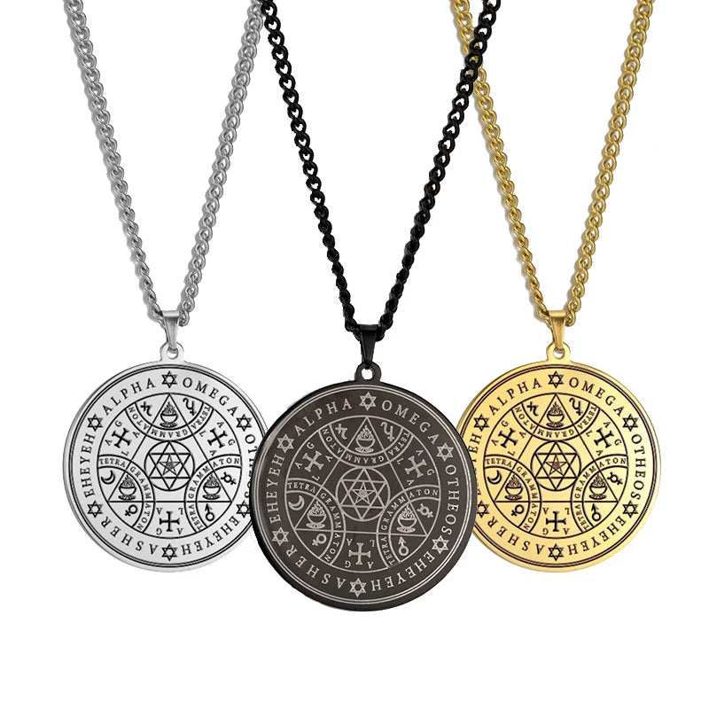 Colar Selo Enoquiano – Medalha Mágica dos Arcanjos em Aço Inoxidável | Amuleto de Proteção Cabalístico Unissex