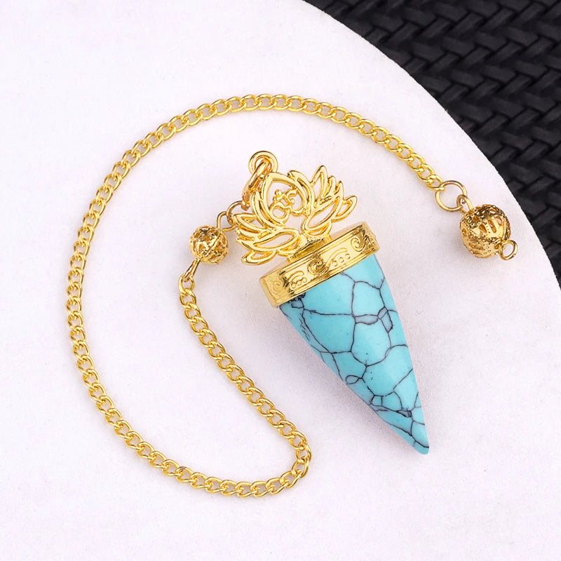 Pêndulo Cone de Lótus Dourado em Pedra Natural – 20x49mm  Joia mística para proteção, equilíbrio e criação de acessórios