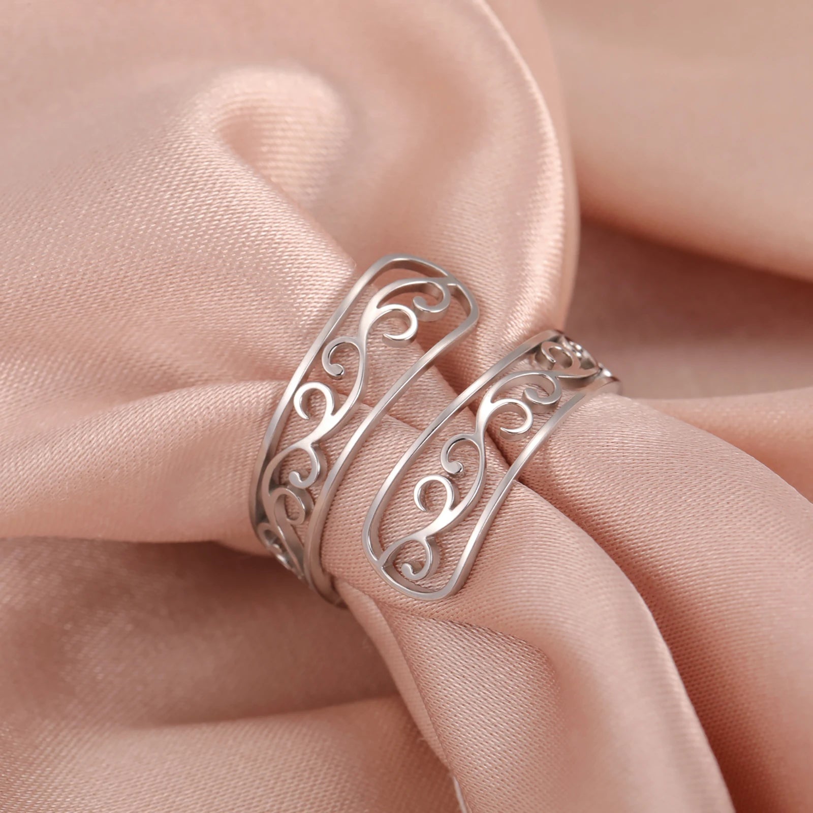 Anel Feminino filigrana Ajustável em Aço Inoxidável 18k | Elegante, Hipoalergênico e Durável