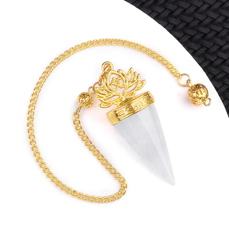 Pêndulo Cone de Lótus Dourado em Pedra Natural – 20x49mm  Joia mística para proteção, equilíbrio e criação de acessórios