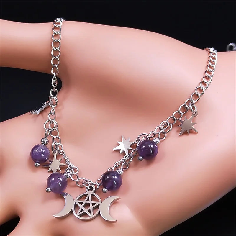 Colar Deusa Tríplice com Pentagrama – Aço Inoxidável