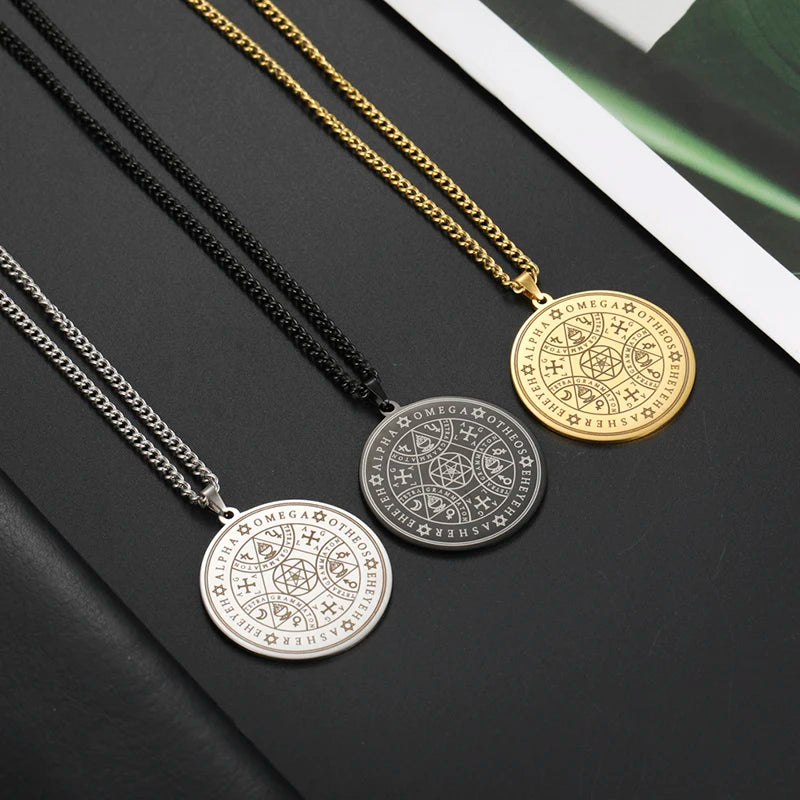 Colar Selo Enoquiano – Medalha Mágica dos Arcanjos em Aço Inoxidável | Amuleto de Proteção Cabalístico Unissex