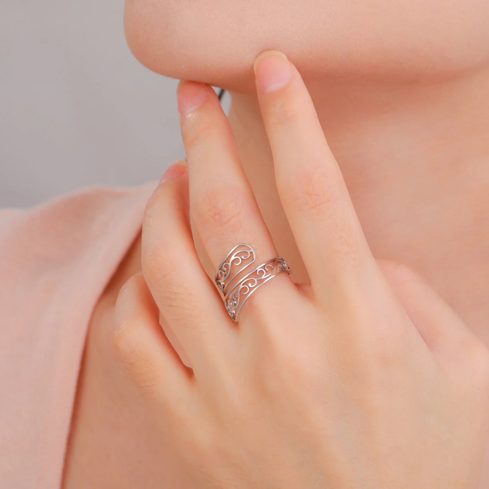 Anel Feminino filigrana Ajustável em Aço Inoxidável 18k | Elegante, Hipoalergênico e Durável