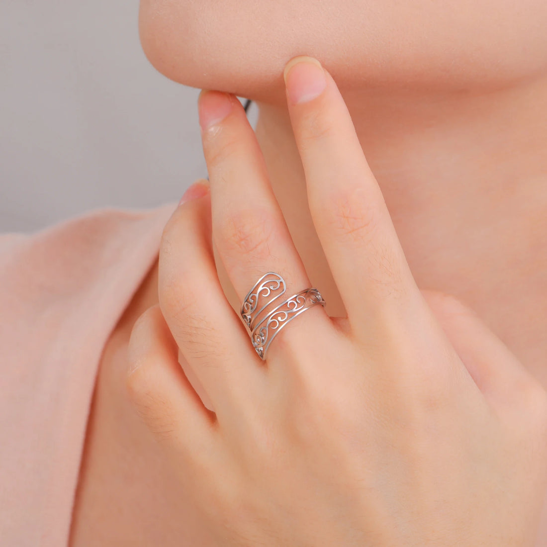 Anel Feminino filigrana Ajustável em Aço Inoxidável 18k | Elegante, Hipoalergênico e Durável