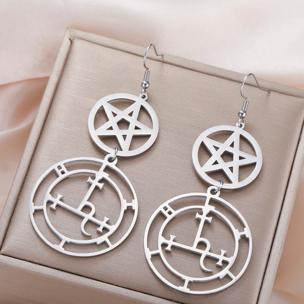 Argolas com Pentagrama, Roda de Hécate e Sigilo de Lilith – Joias Místicas em Aço Inoxidável