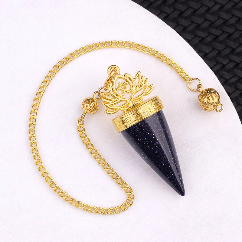 Pêndulo Cone de Lótus Dourado em Pedra Natural – 20x49mm  Joia mística para proteção, equilíbrio e criação de acessórios