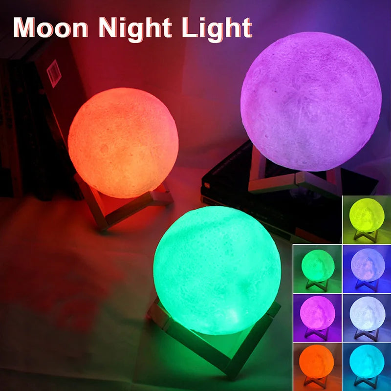 Luminária Lua 3D com LED – Luz Noturna Decorativa com  Cores para Quarto e Presente Criativo