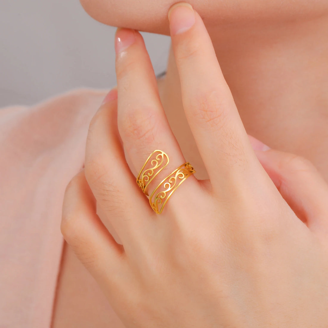 Anel Feminino filigrana Ajustável em Aço Inoxidável 18k | Elegante, Hipoalergênico e Durável