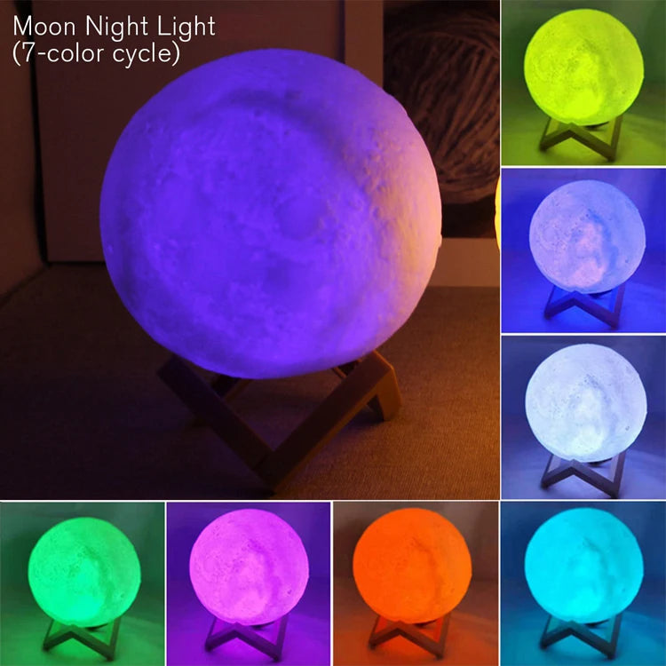 Luminária Lua 3D com LED – Luz Noturna Decorativa com  Cores para Quarto e Presente Criativo