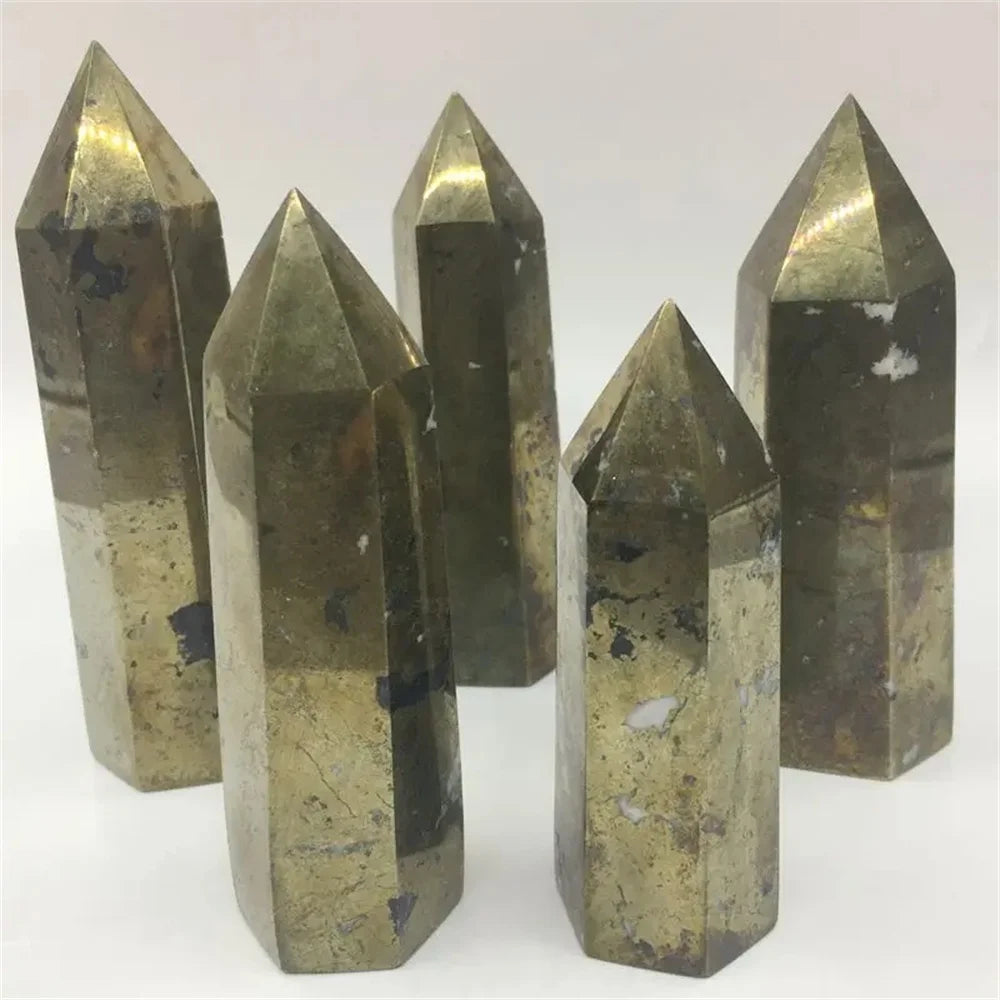 Obelisco de Pirita de Cobre Natural Rara – Cristal de Cura em Torre Chakra | Pedra Energética para Meditação, Reiki e Decoração Espiritual