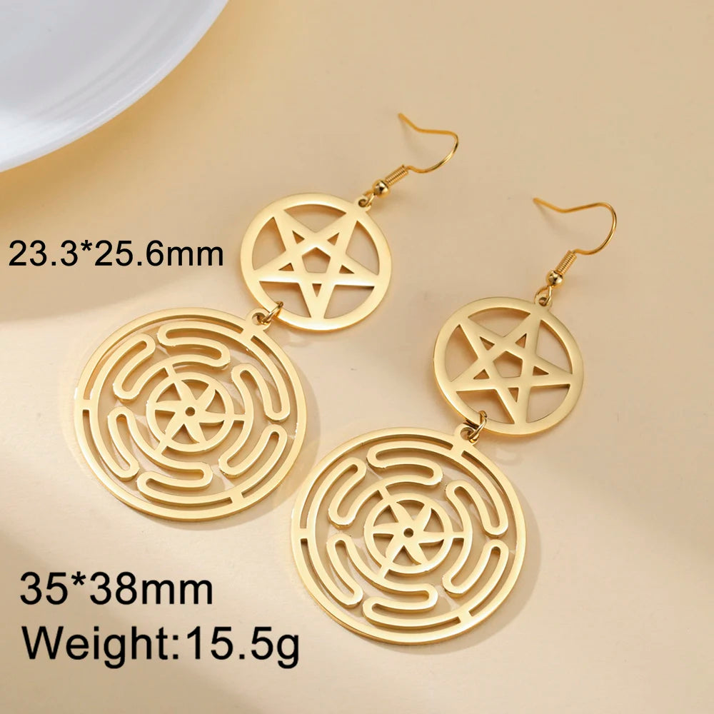 Argolas com Pentagrama, Roda de Hécate e Sigilo de Lilith – Joias Místicas em Aço Inoxidável