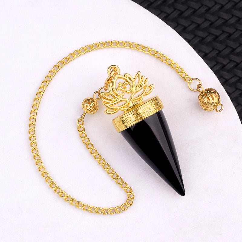 Pêndulo Cone de Lótus Dourado em Pedra Natural – 20x49mm  Joia mística para proteção, equilíbrio e criação de acessórios