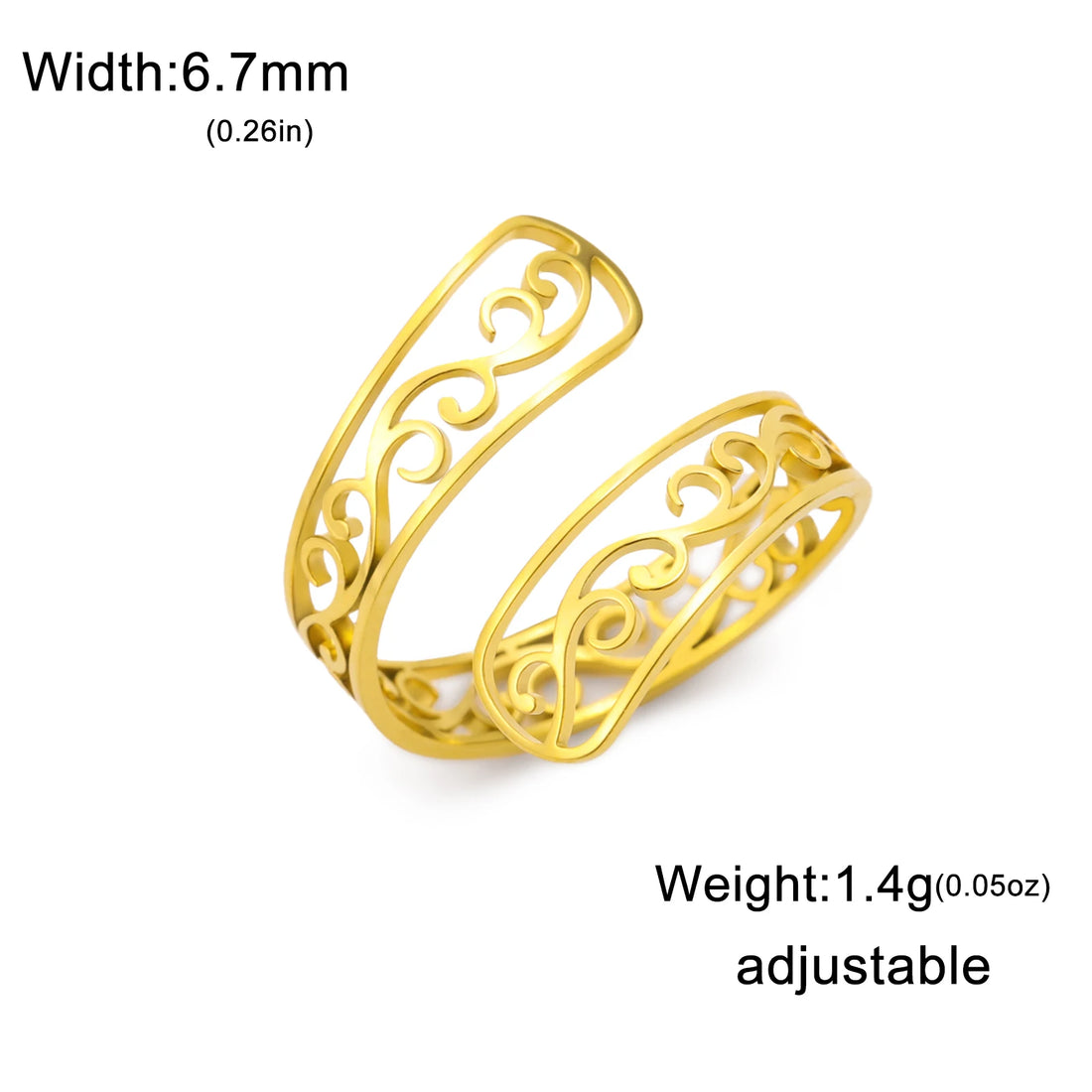 Anel Feminino filigrana Ajustável em Aço Inoxidável 18k | Elegante, Hipoalergênico e Durável