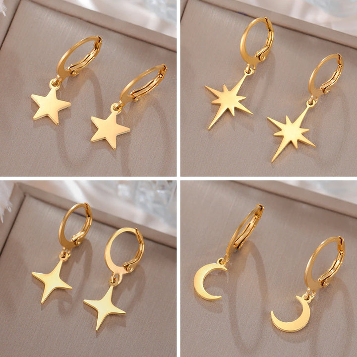 Brincos Lua ou estrela Skyrim – Argolas Femininas em Aço Inoxidável Dourado | Estilo Místico & Minimalista