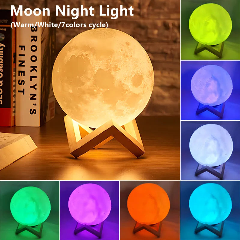 Luminária Lua 3D com LED – Luz Noturna Decorativa com  Cores para Quarto e Presente Criativo